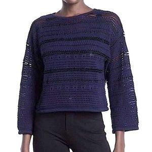 Cotton Emporium CENY Pointelle Knit Boat Neck Sweater in Navy Blue Size …